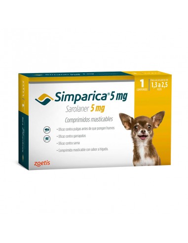  Simparica 5 mg Antiparasitario Externo 1,3 - 2,5 Kg - Antiparasitarios - Puppies House